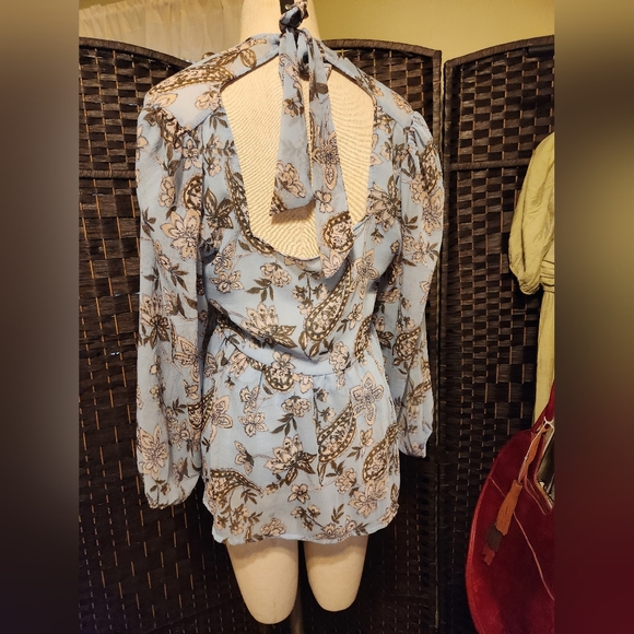 American Eagle Outfitters Blue and Brown Floral Blouse - Picture 4 of 5